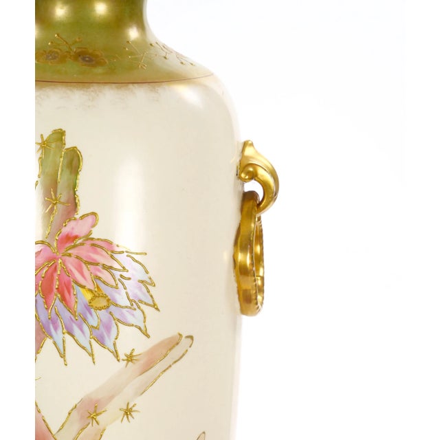 Tall Antique Hand Painted & Gilt Decorated German Porcelain Decorative Vase For Sale - Image 10 of 12