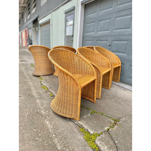 Mid 20th Century Modern Wicker Barrel Chairs | Set of Six For Sale - Image 5 of 12