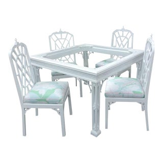 Vintage Pagoda Lacquered Game Dining Table and Chairs - Set of 5 For Sale