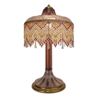 Art Nouveau Bent Glass and Acid Etching Table Lamp from Suberville, France, 1940s For Sale