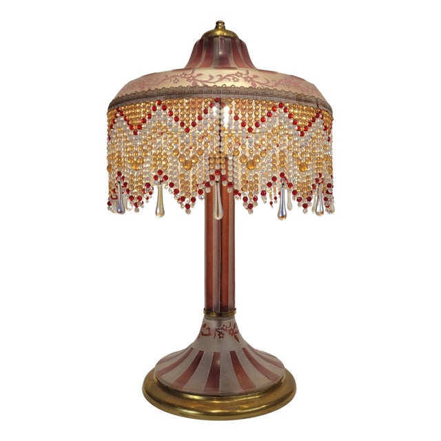 Art Nouveau Bent Glass and Acid Etching Table Lamp from Suberville, France, 1940s For Sale