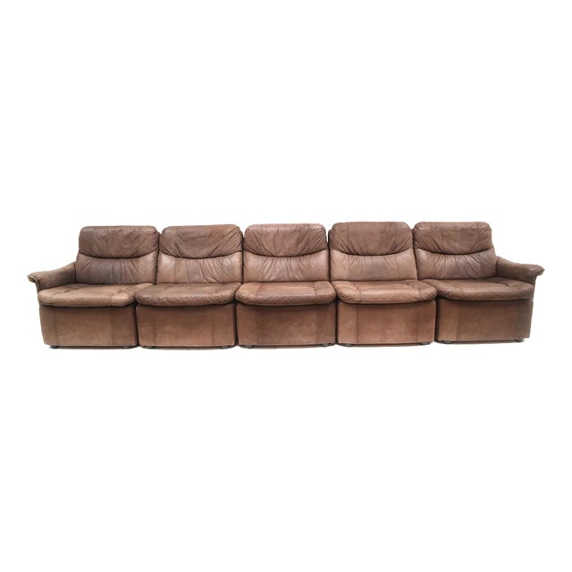 Vintage Leather Element Sofa, 1970s, Set of 5 For Sale