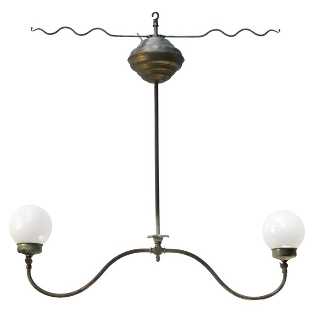 Converted Nickel-Plated Brass and Glass Double Oil Pendant Lamp, 1890s For Sale - Image 10 of 10