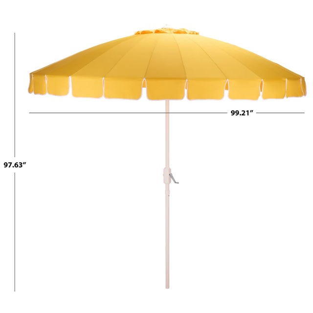 Modern Panza 9 Ft Crank Umbrella, Yellow/White Pole For Sale - Image 3 of 9