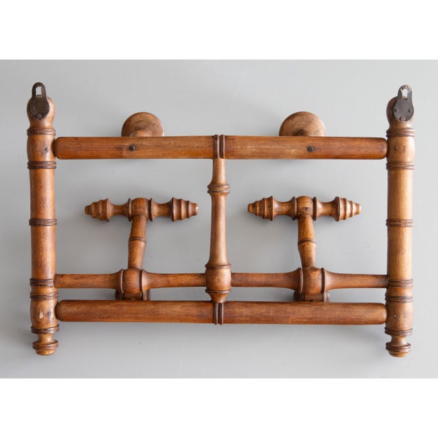 Wood Antique French Foldable Faux Bamboo Coat & Hat Rack For Sale - Image 7 of 8