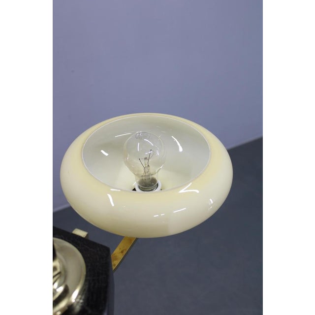 Art Deco Brass, Glass, and Wood Chandelier with Champagne Glass, Czechoslovakia, 1930s For Sale - Image 9 of 12