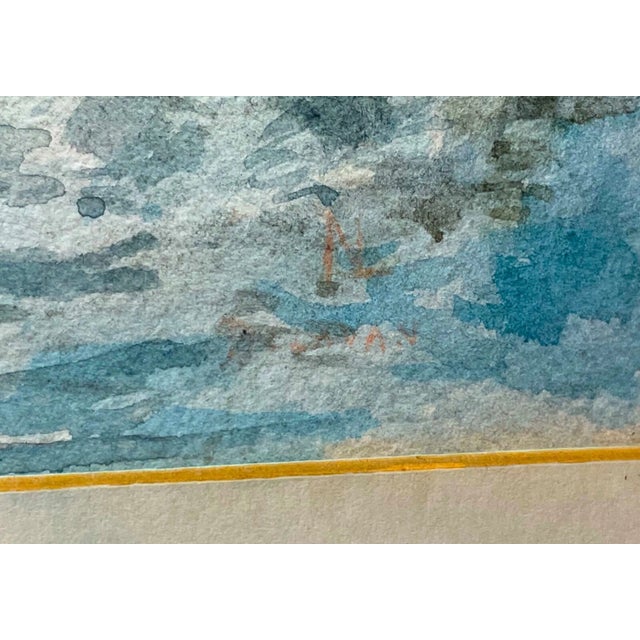 Blue Antique Original Landscape Farm Trail Realism Watercolor Painting Country Art Nl For Sale - Image 8 of 13