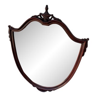 Vintage 1930s Mahogany Shield Hanging Wall Mirror For Sale