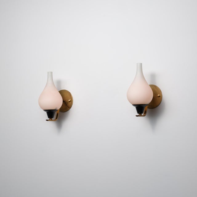 Vintage Italian Wall Sconces in Brass and Opaline Glass, 1950s, Set of 2 For Sale - Image 9 of 10