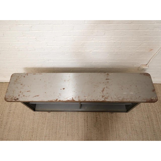 Silver Vintage Industrial Metal Open Shelf Console Cabinet For Sale - Image 8 of 10