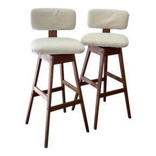 1970s Vintage Danish Upholstered Swivel Stools by Vampdrup Stolefabrik - a Pair For Sale
