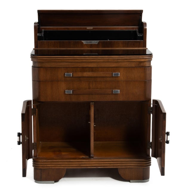 Hamilton Manufacturing Company Walnut Chrome Dental Cabinet Donald Deskey For Sale - Image 9 of 18