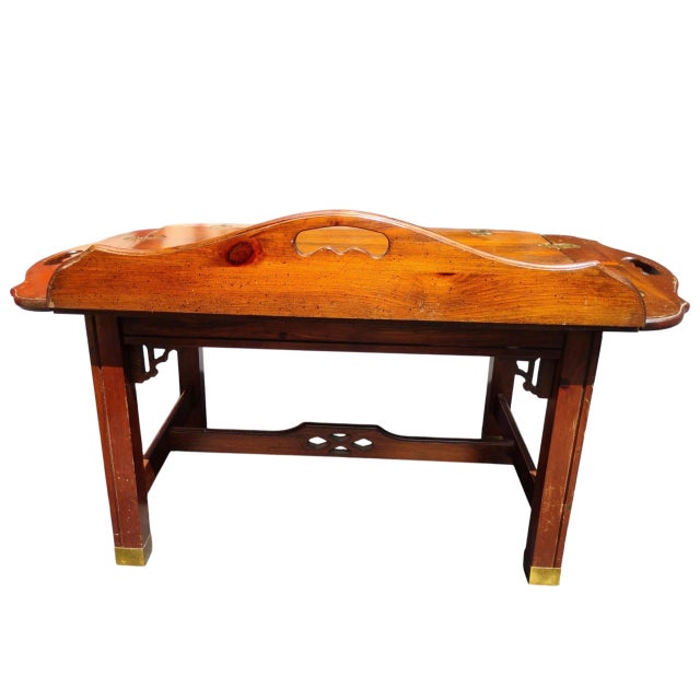 Classic Baker brass hardware Chippendale butler's tray coffee table with hinged drop-down leaves Timeless Elegance for...