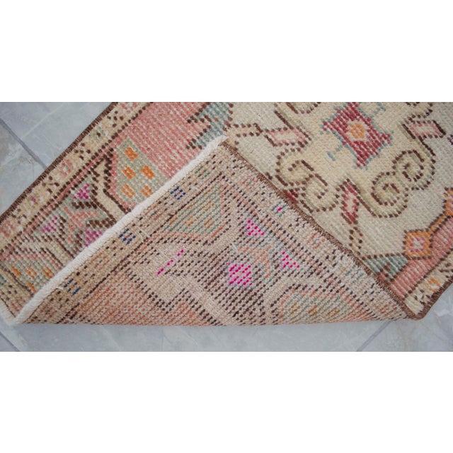 Vintage Hand Knotted Small Turkish Rug 1970s Entry Mat Kitchen Laundry Decor Boho Doormat 17"x34" For Sale - Image 9 of 10