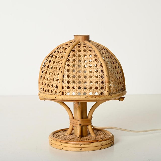 Wood Table Lamps in Bamboo, Rattan and Vienna Straw by Louis Sognot, Italy, 1960s, Set of 2 For Sale - Image 7 of 13