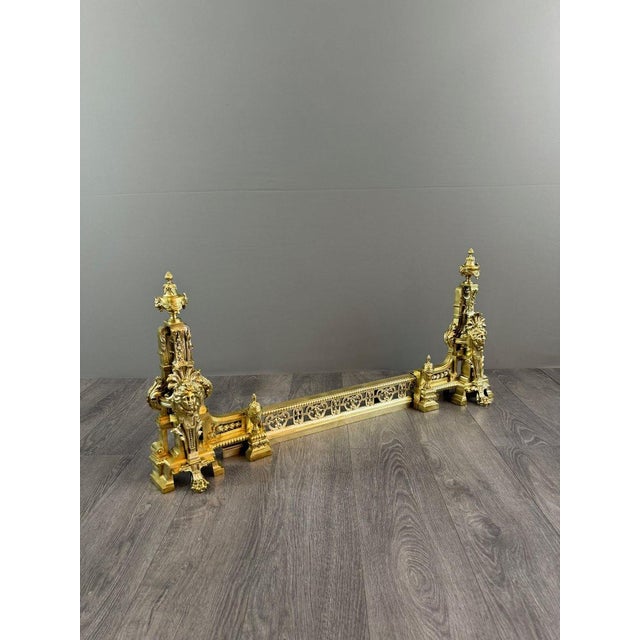 19th Century Louis XVI Gilt Bronze Andirons, 1890s, Set of 3 For Sale - Image 6 of 11
