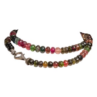 Late 20th Century Beaded Faceted Tourmaline and Diamond Necklace For Sale