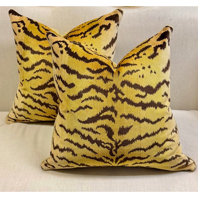 1970s Scalamandré Tiger Velvet Pillows - A Pair For Sale - Image 5 of 8