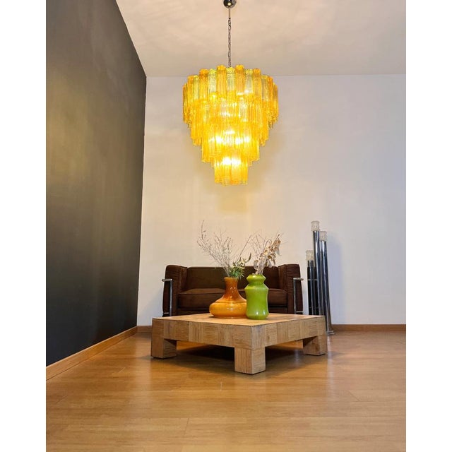 Green Large Vintage Green and Amber Murano Glass Tiered Chandelier, 1990s For Sale - Image 8 of 18