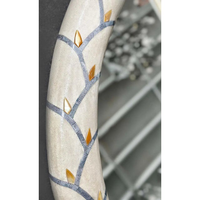 Oversized Vintage Shagreen & Mother of Pearl Mirror by Muramasa Kudo For Sale - Image 4 of 6