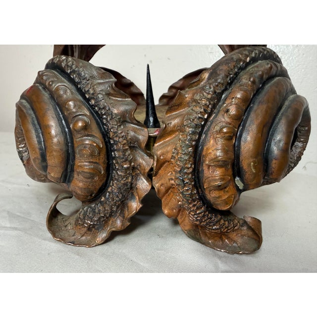 Thick Antique Handmade Forged Copper Brutalist Candle Holder Centerpiece Pricket For Sale - Image 13 of 13
