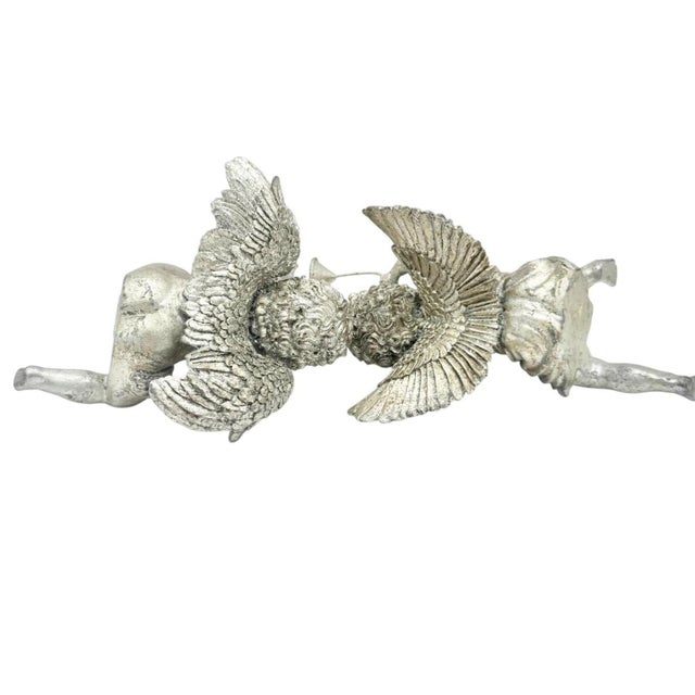 Vintage Silver Cherub Angel Shelf Sitters Playing Horns – Pair For Sale - Image 4 of 6