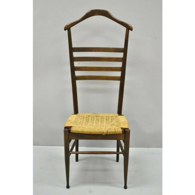 Brown Vintage Mid Century Italian Modern Wood & Rope Clothing Valet Butlers Chair For Sale - Image 8 of 10