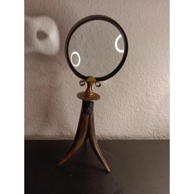 1960s 1960s Magnifying Glass Tabletop Brass on Horns Tripod For Sale - Image 5 of 6