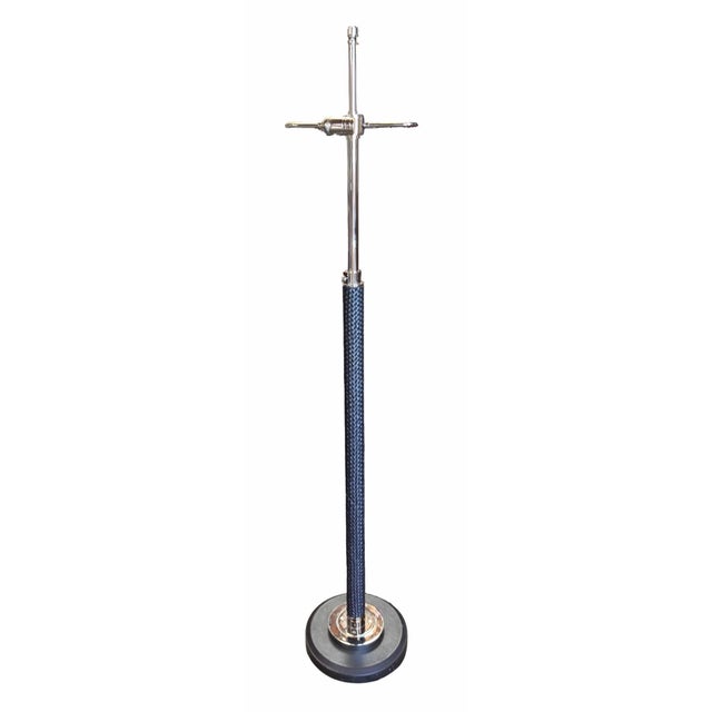 Ralph Lauren Braided Leather and Polished Nickel Floor Lamp. Adjustable (approx 48” to 62”). Includes original 22” shade.