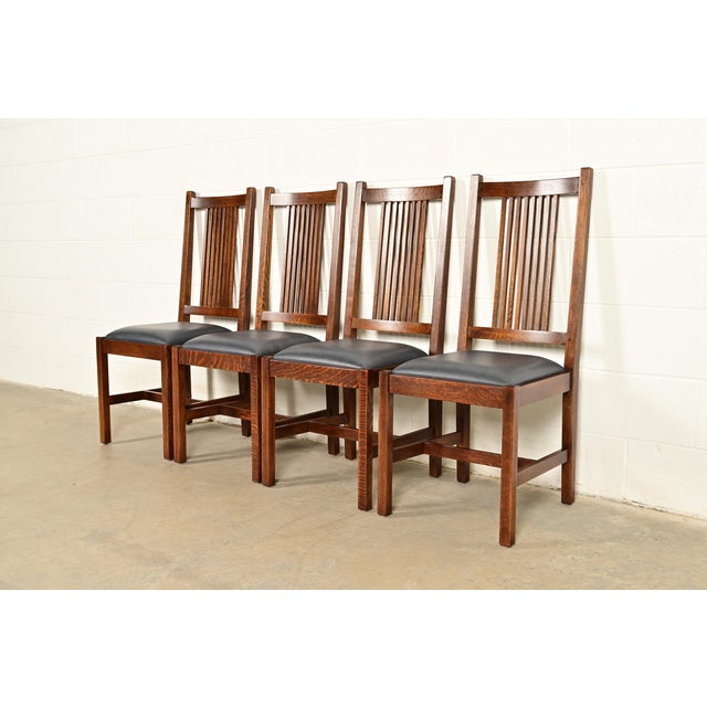 Late 20th Century Stickley Mission Oak Arts & Crafts Spindle Back Dining Chairs | Set of Four For Sale - Image 5 of 15