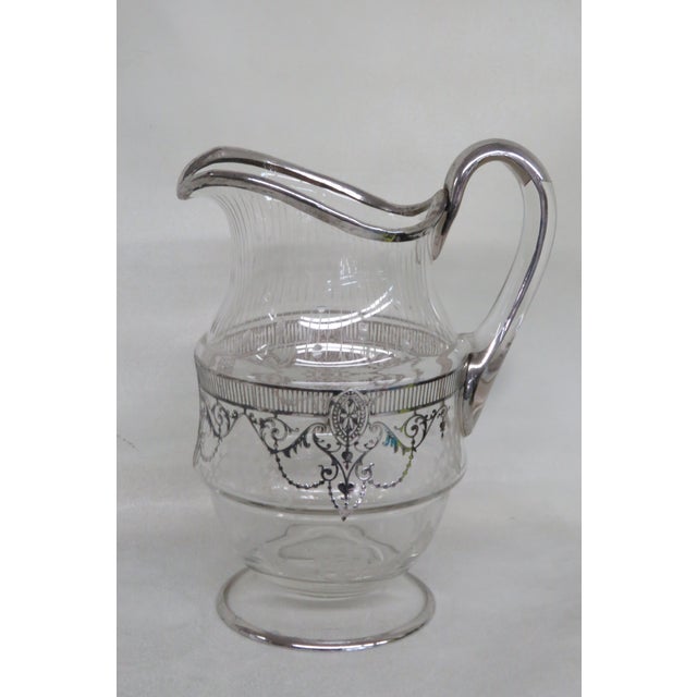Etched Glass Silver Overlay Large Pitcher 4209b For Sale - Image 12 of 12