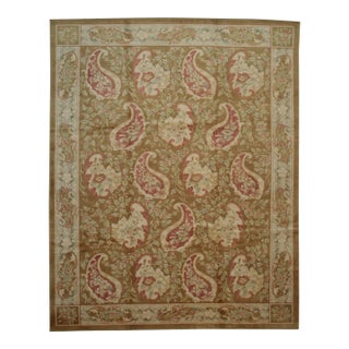 Elena Xena Beige Hand-Knotted Wool Rug Carpet, Allover Paisley Design For Sale