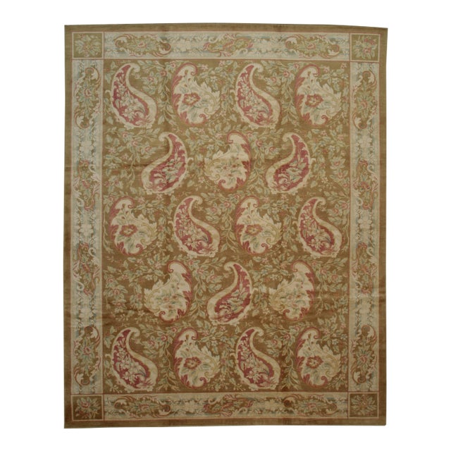 Elena Xena Beige Hand-Knotted Wool Rug Carpet, Allover Paisley Design For Sale