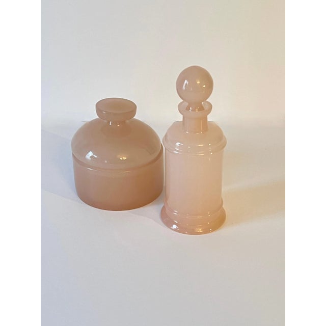 Mid 20th Century Cenedese Lidded Italian Pink Apothecary Glass for Vanity - Set of 2 For Sale - Image 5 of 6