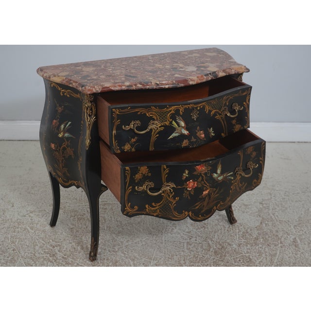 French Vintage French Louis XV Style Chinoiserie Painted Commode Chest For Sale - Image 3 of 18