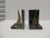 MCM Vintage Brass Sailing Boats and Green Marble Bookends - A Pair. Size: 4.5"D x 4"W x 6"H