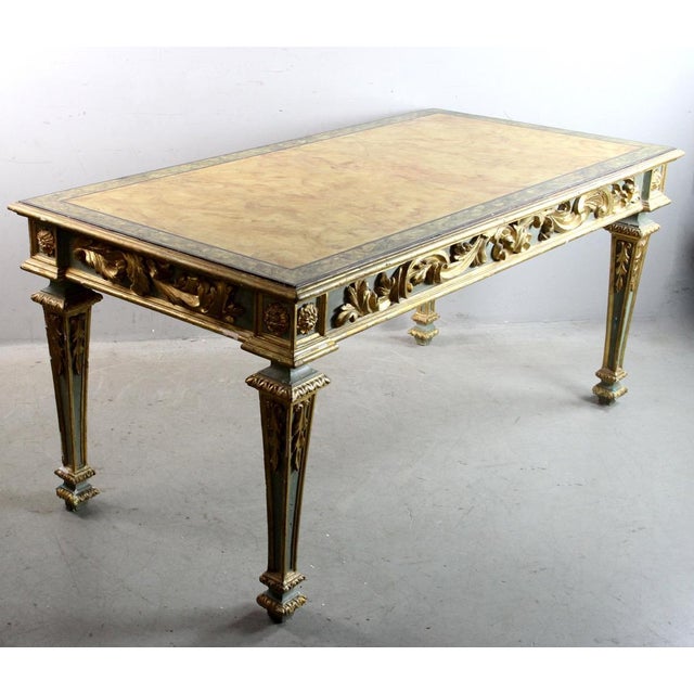 19th Century Italian Carved Green and Gilt Foyer Table with Faux Marble Top For Sale - Image 10 of 18