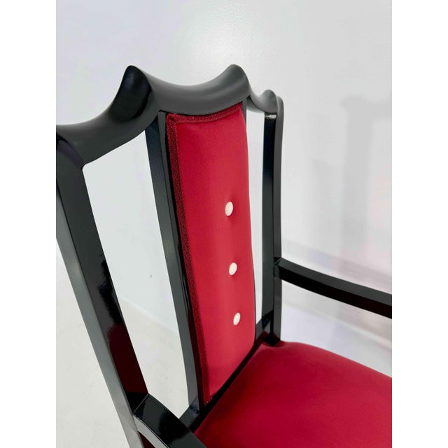 Italian Armchairs in Black Lacquered Wood and Red Velvet, 1980s, Set of 2 For Sale - Image 6 of 9