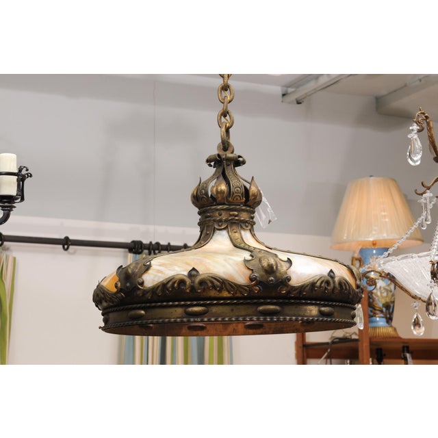 Victorian Leaded Glass & Bronze Chandelier, Early 20th C. American For Sale - Image 10 of 12