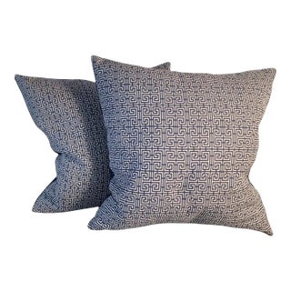 1940s Pair of Cotton Greek Key Pattern Pillows For Sale