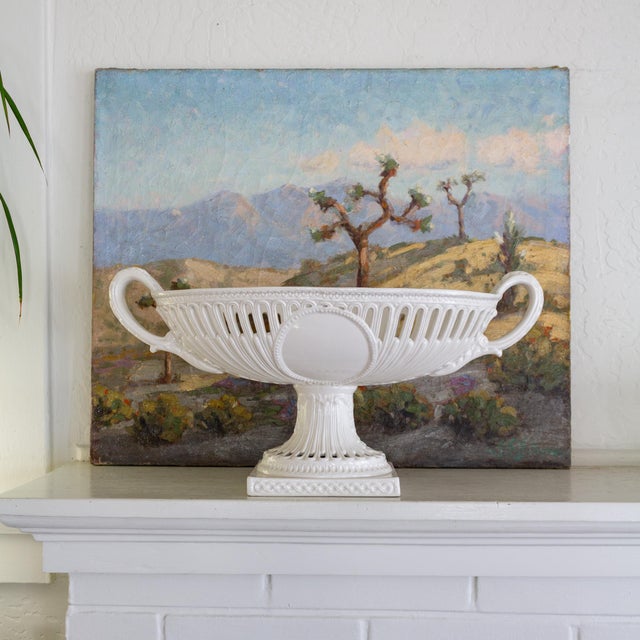White Italian Footed Pedestal Fruit Bowl With Ceramic Fruits Centerpiece For Sale - Image 14 of 17