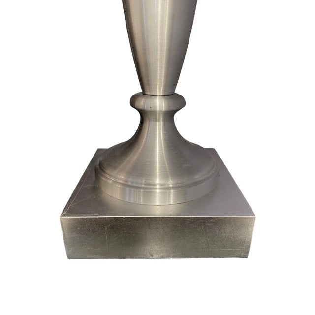 Mid-Century Modern Brushed Aluminum Lamp and Shade With Lucite Finial, French For Sale - Image 4 of 5