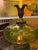 1960s Green Pressed Glass and Brass Finish Lamp Custom Foil Shade For Sale - Image 9 of 9