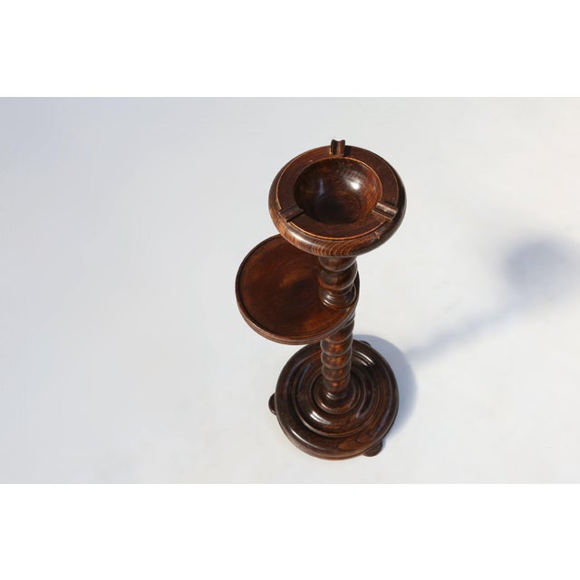 Brown Art Deco Oak Ashtray on Hand-Turned Base, France, 1930s For Sale - Image 8 of 11