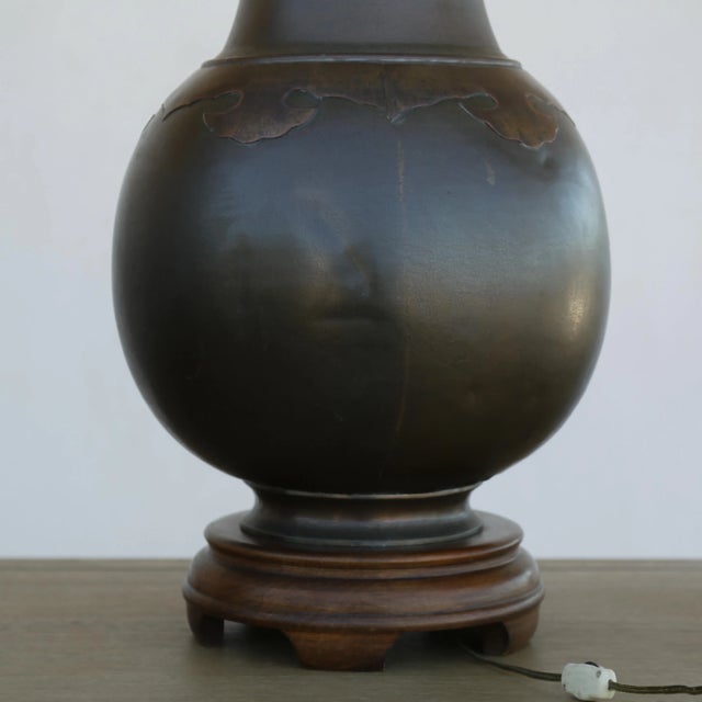 Vintage 60s Mid-Century Chinoiserie Brass & Copper Urn Large Table Lamp, Beautiful Dark Patina For Sale - Image 14 of 18
