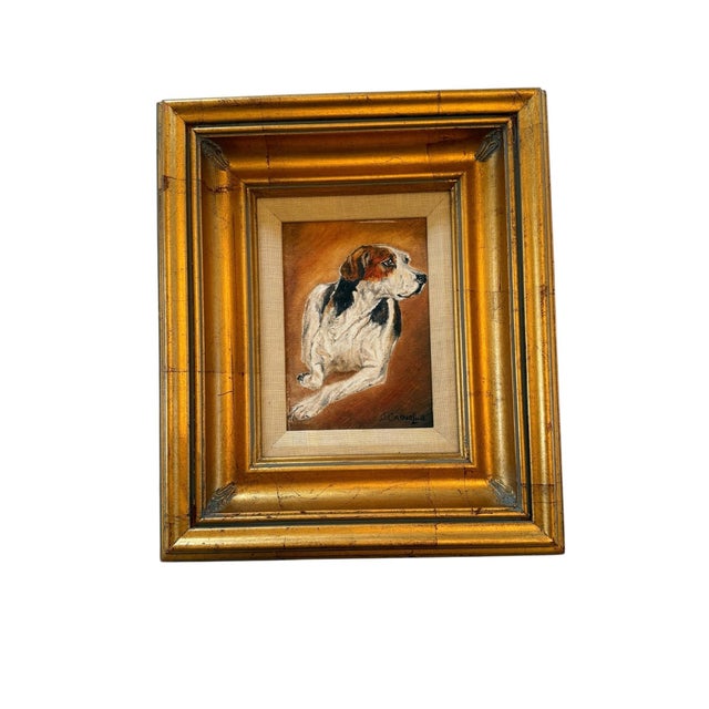 Contemporary Gold Wood Framed Oil on Canvas Portrait “Blinks Hound” Artist Signed J. Casnellie For Sale - Image 12 of 12
