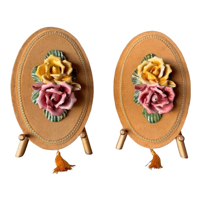 Vintage Italian Capodimonte Style Porcelain Flower Wall Plaque - Sold Separately For Sale