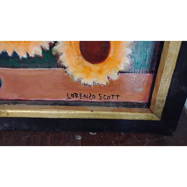 This original oil painting by Lorenzo Scott titled "Sunflowers" is a medium-sized canvas artwork featuring a vibrant...