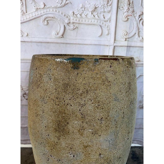Spanish Large Antique Terracotta Vessel With Weathered Ochre and Blue Patina For Sale - Image 3 of 8