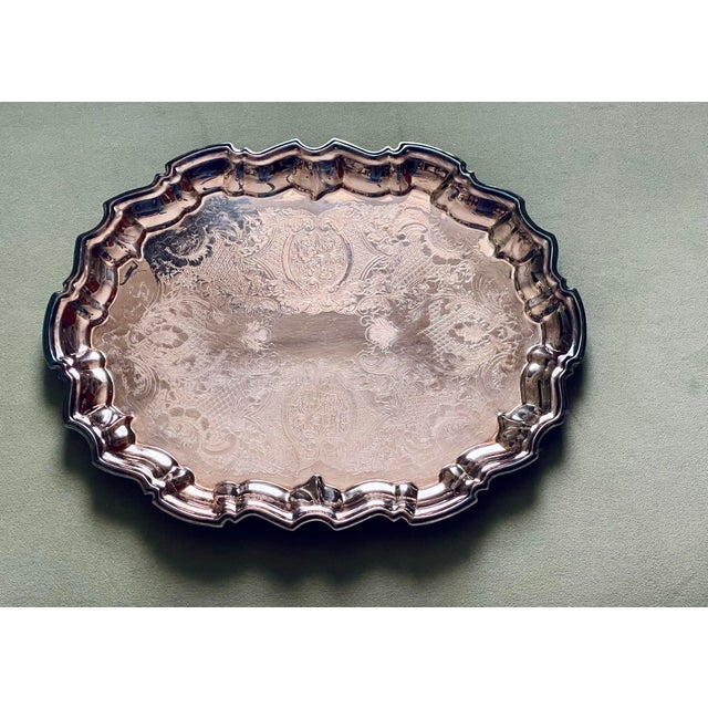 Mid 20th Century Silver-Plate Etched Tray For Sale - Image 10 of 11